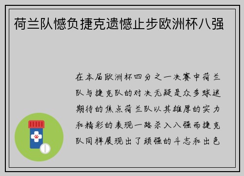 荷兰队憾负捷克遗憾止步欧洲杯八强